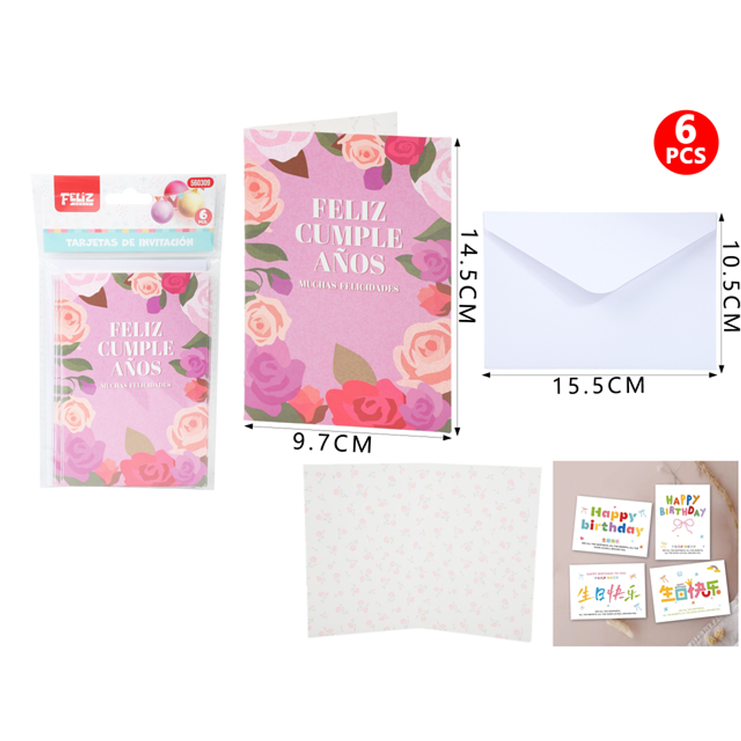 Set De Tarjeta Invitación Feliz Cumple Flores 1