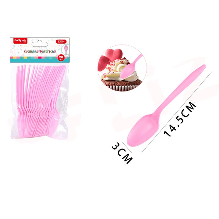 Cucharas Plastico Rosado 20Pcs 1