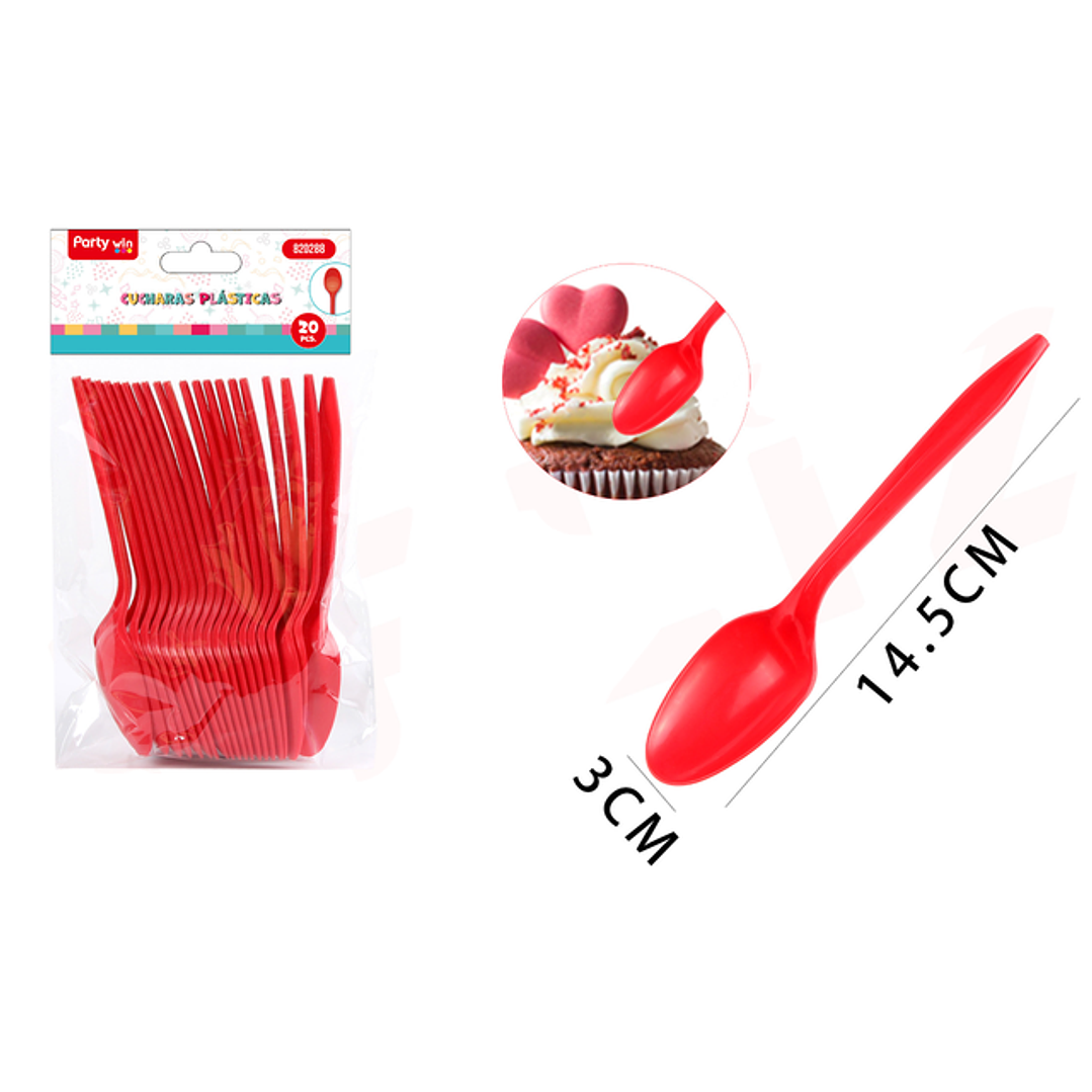 Cucharas Plastico Rojo 20Pcs 1