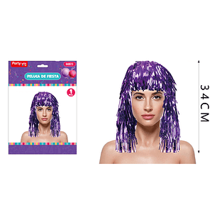 Peluca Metalica Morado 34 Cm