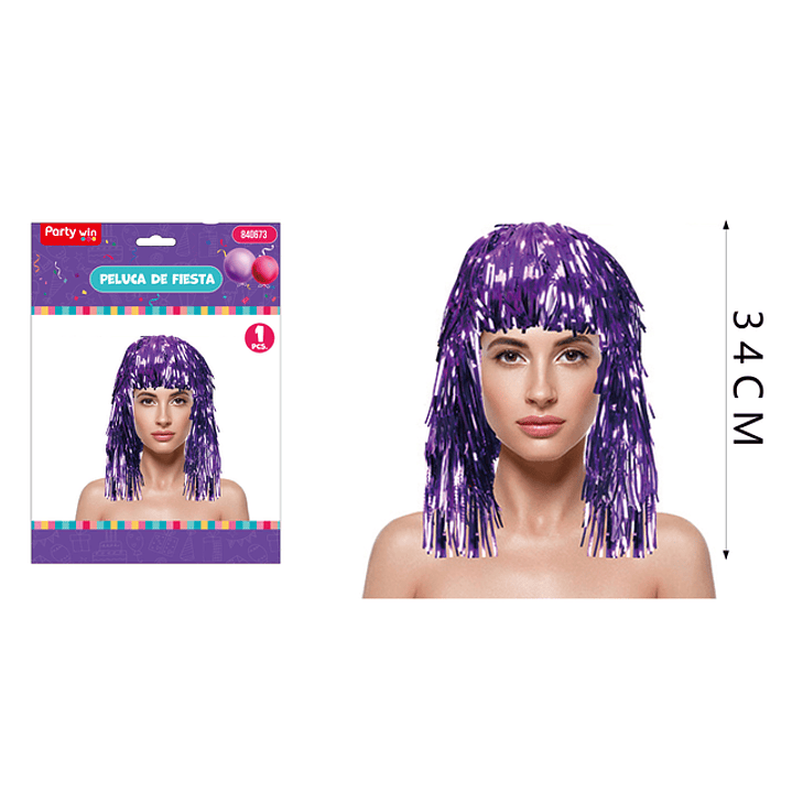 Peluca Metalica Morado 34 Cm 1