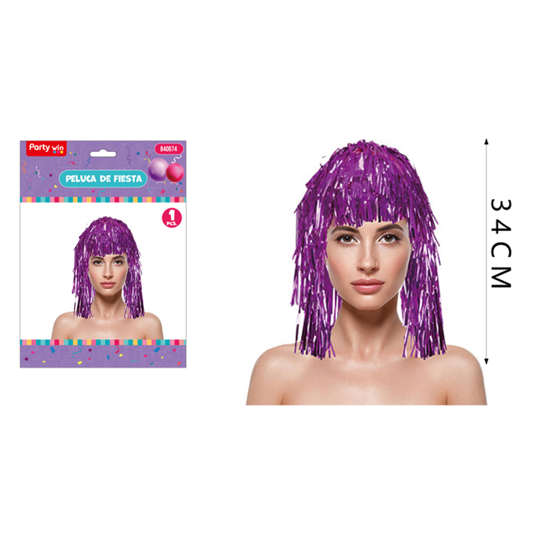 Peluca Metalica Fucsia 34 Cm 1