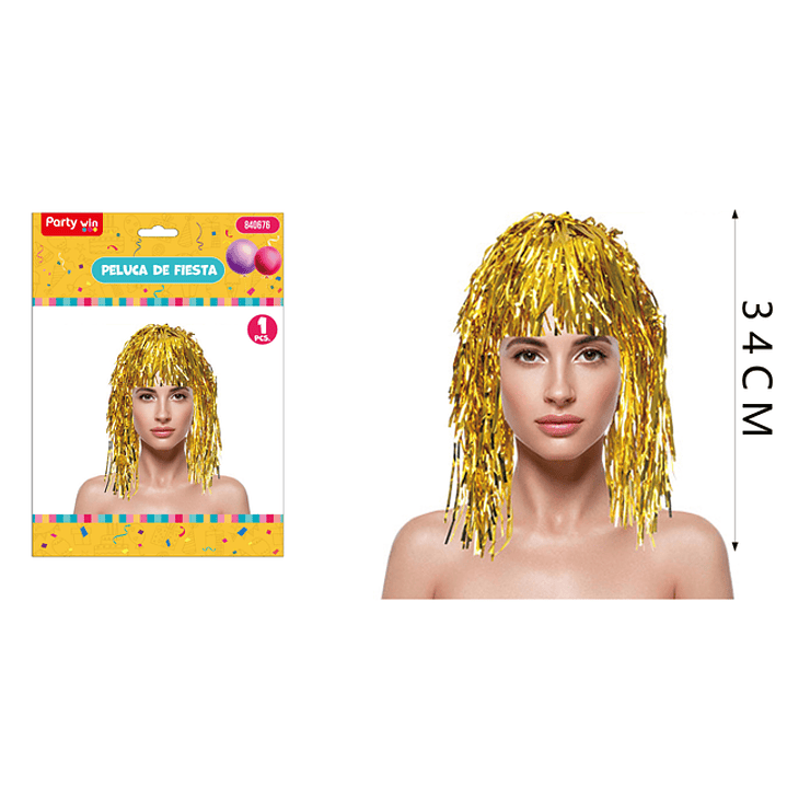 Peluca Metalica Dorado 34 Cm 1