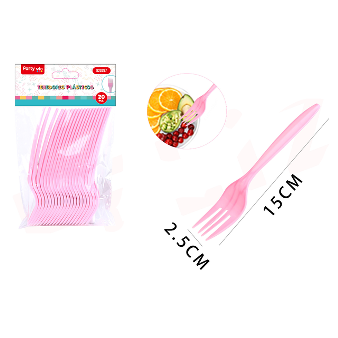 Tenedores Plastico Rosado 20Pcs 1