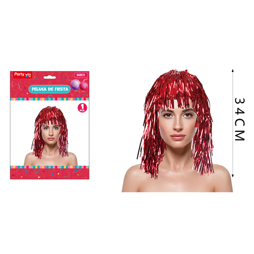 Peluca Metalica Rojo 34 Cm 1