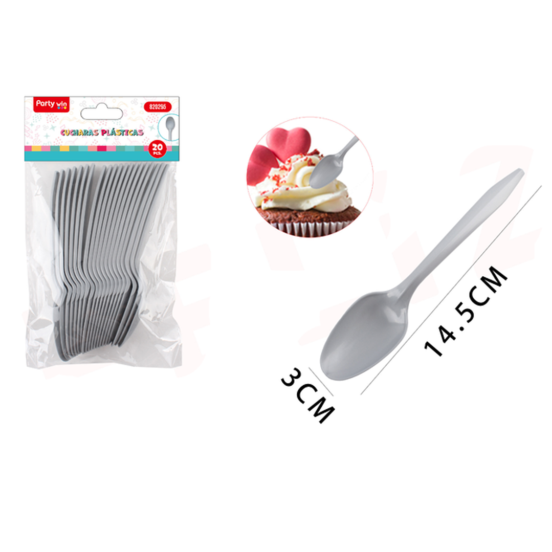 Cucharas Plastico Plata 20Pcs 1