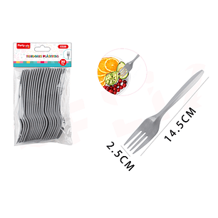 Tenedores Plastico Plata 20Pcs
