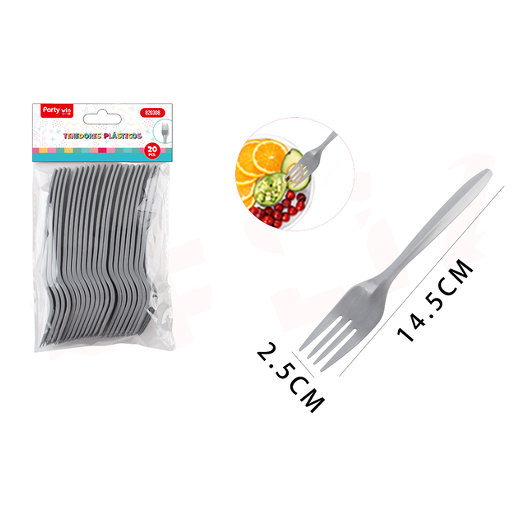 Tenedores Plastico Plata 20Pcs 1