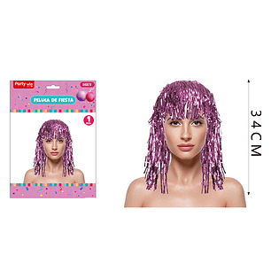 Peluca Metalica Rosado 34 Cm