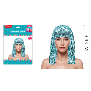 Peluca Metalica Celeste 34 Cm