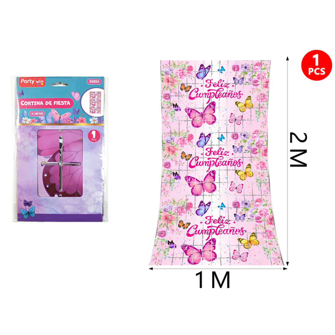 Cortina Mariposa F.Cumple Rosado 1x2M 1
