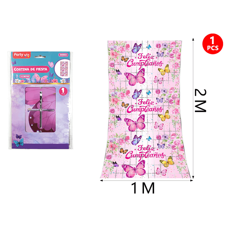 Cortina Mariposa F.Cumple Rosado 1x2M 1