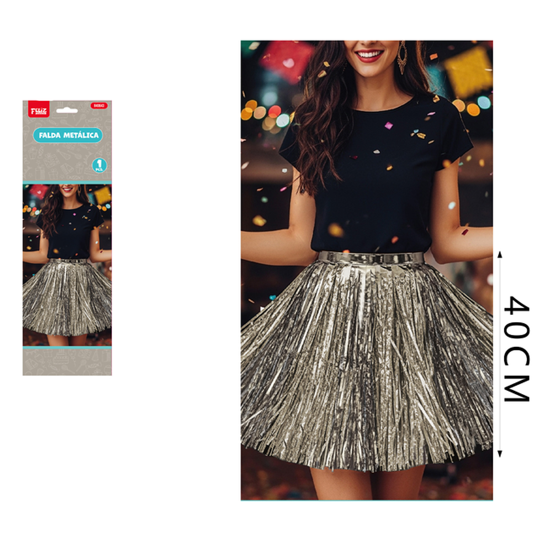 Falda Metalica Plateado 40 Cm 1