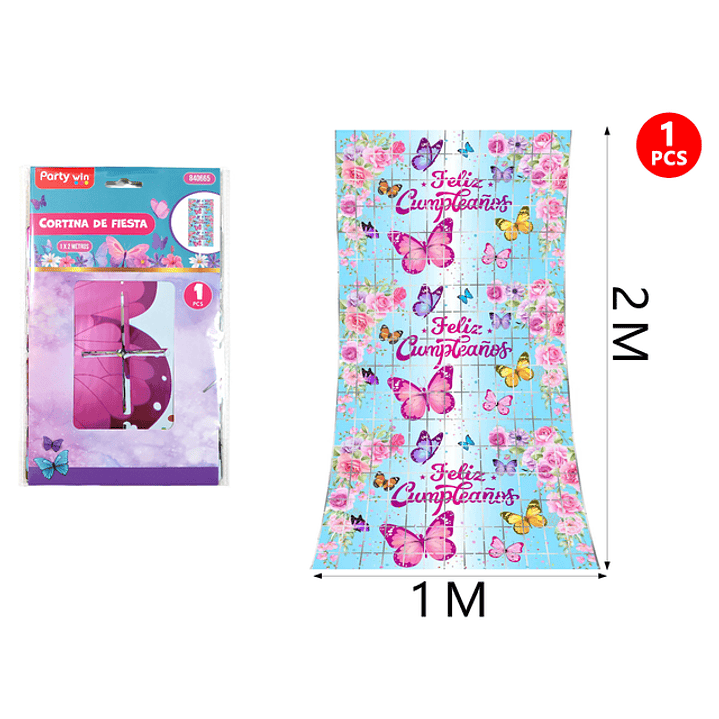 Cortina Mariposa F.Cumple Azul 1x2M 1