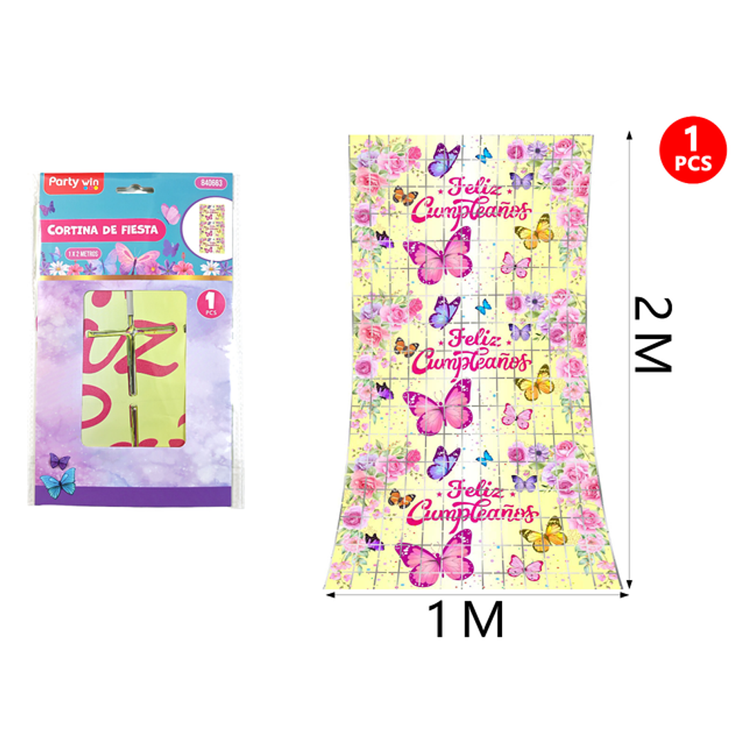 Cortina Mariposa F.Cumple Amarillo 1x2M 1