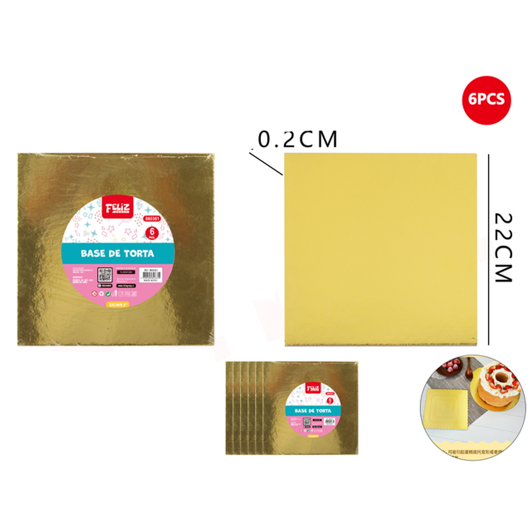 Base De Torta Cuadrado Dorado 22 Cm 2 Mm 1