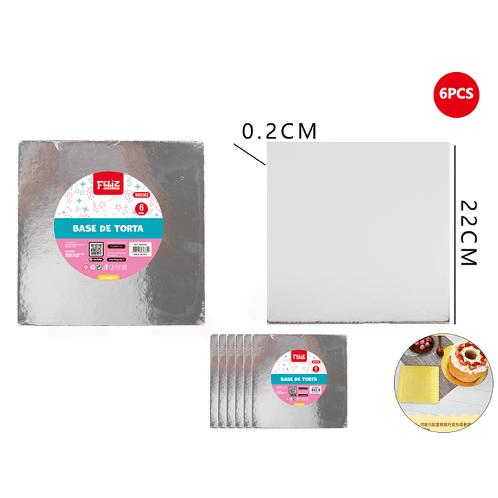 Base De Torta Cuadrado Plateado 22 Cm 2 Mm 1