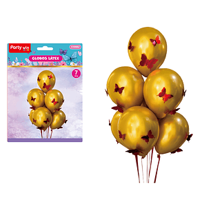 Globos Con Mariposas Dorado 7Pcs