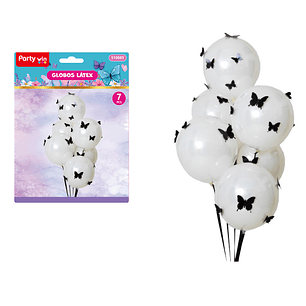 Globos Con Mariposas Blanco 7Pcs