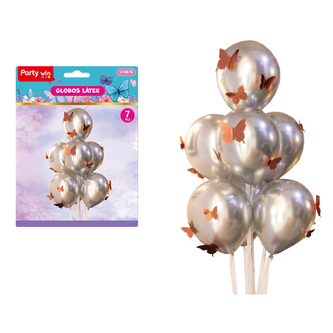 Globos Con Mariposas Plateado 7Pcs 1