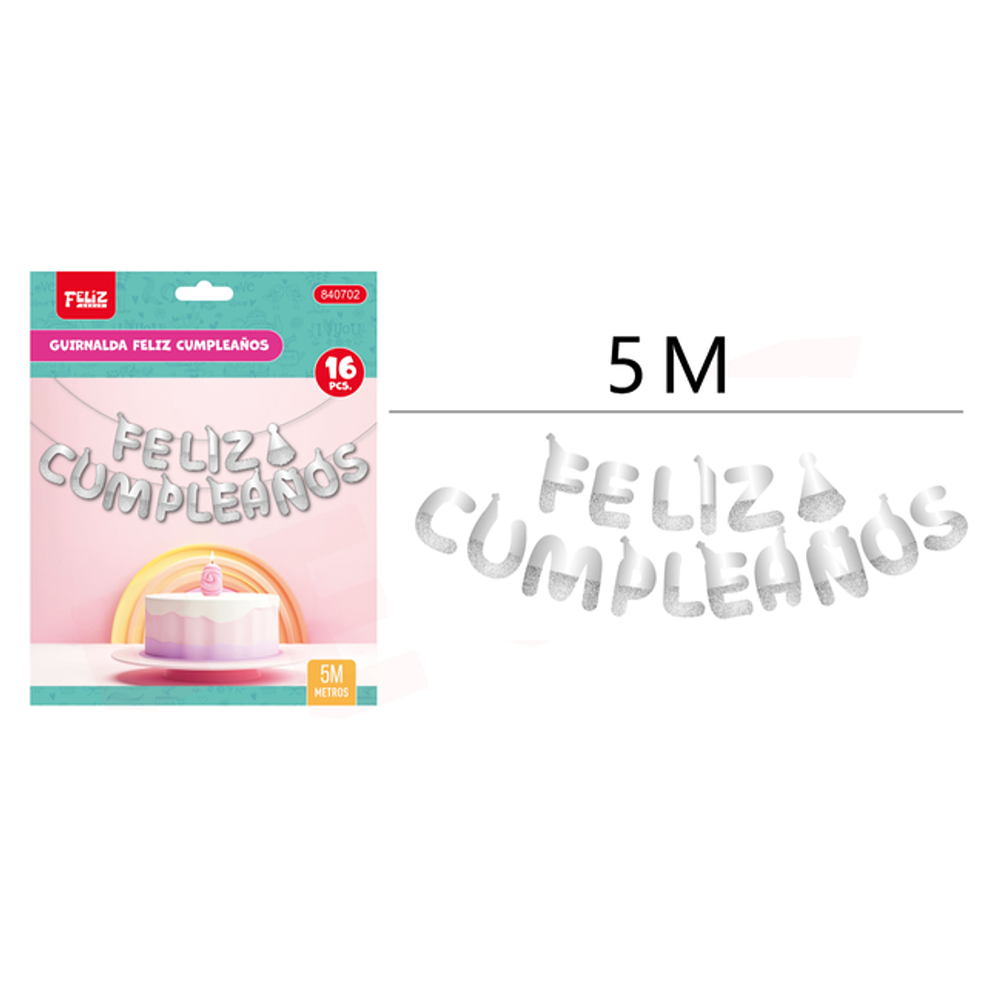 Guirnalda F.Cumple Letras Plateado 5M 1