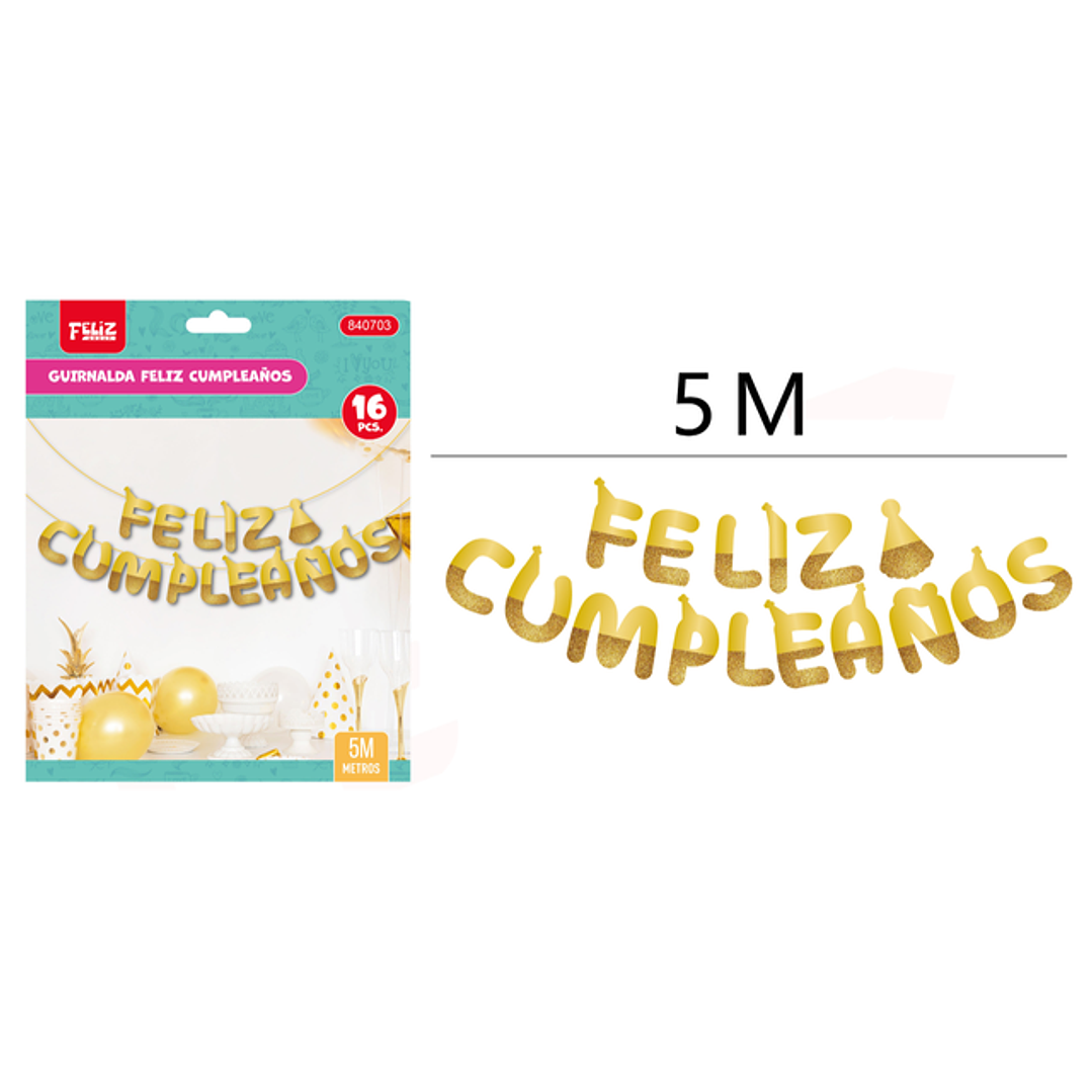 Guirnalda F.Cumple Letras Dorado 5M 1