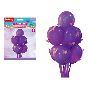 Globos Con Mariposas Morado 7Pcs