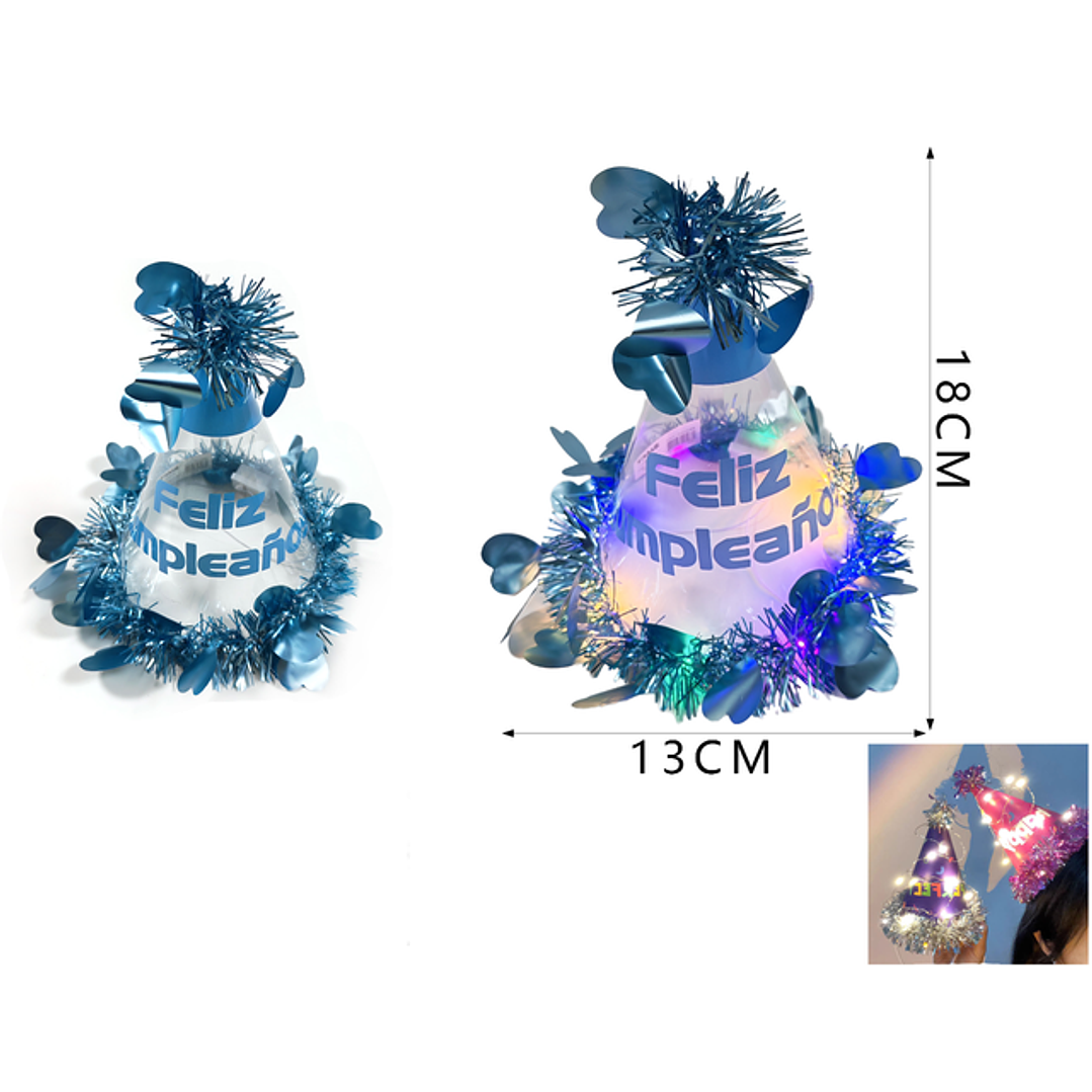 Gorro Plastico C/Luz F.Cumple Azul 1