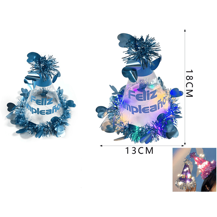 Gorro Plastico C/Luz F.Cumple Azul 1