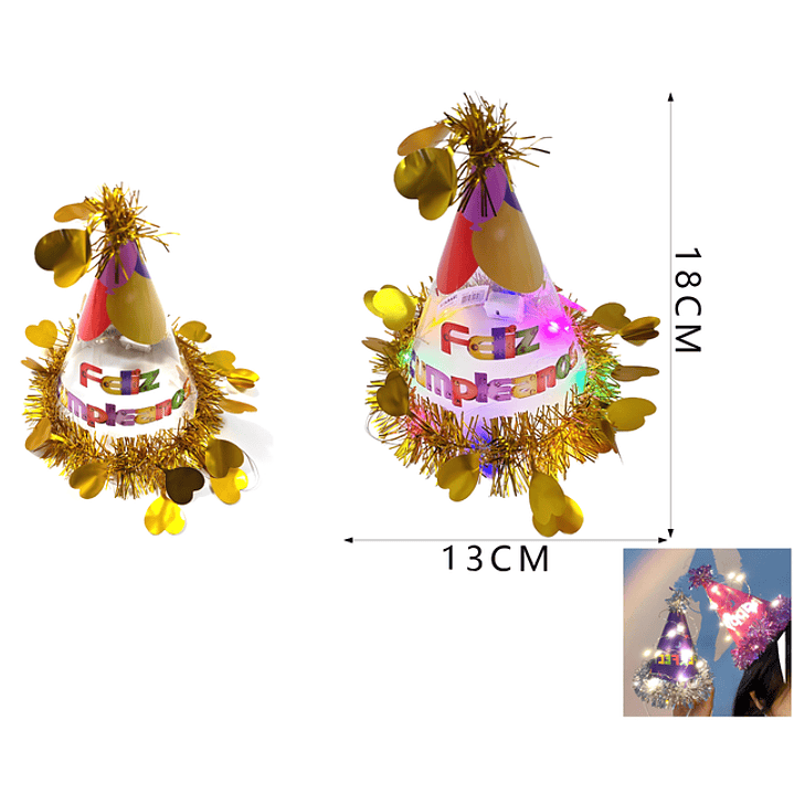 Gorro Plastico C/Luz F.Cumple Dorado 1