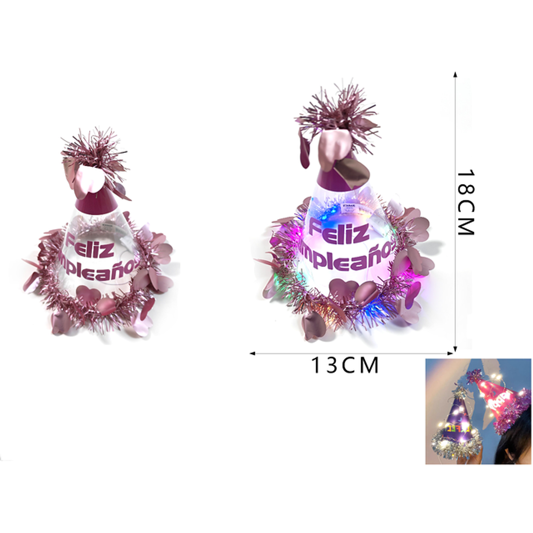 Gorro Plastico C/Luz F.Cumple Rosado 1