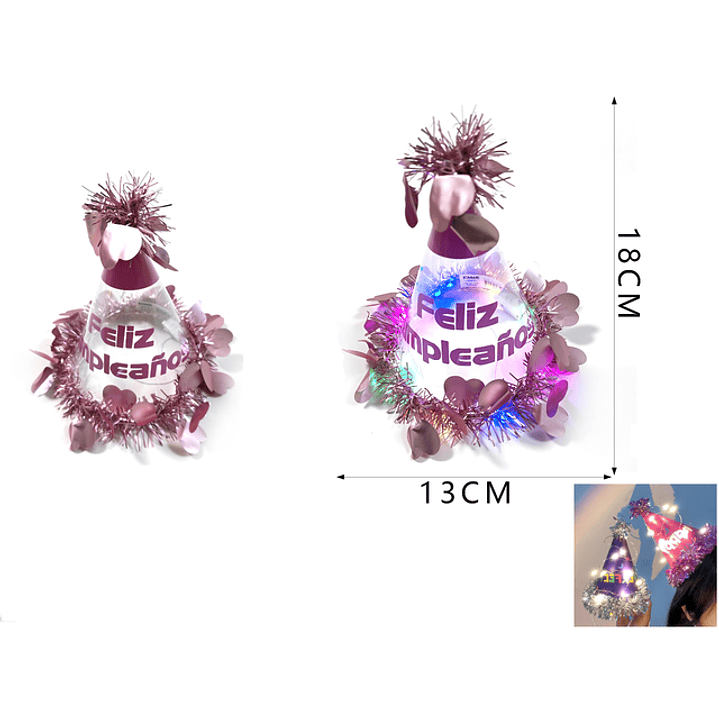 Gorro Plastico C/Luz F.Cumple Rosado 1