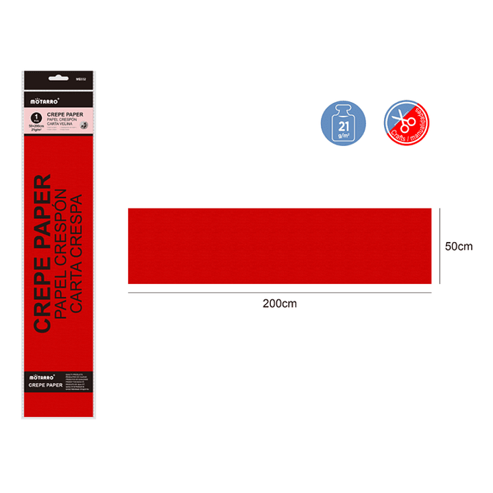 Papel Crepé Rojo 50X200Cm 21G 1