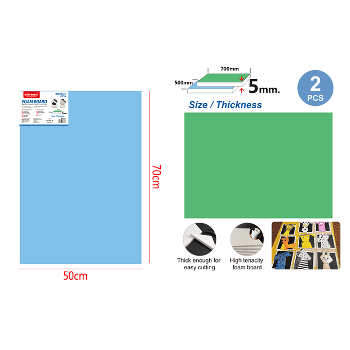 Tablero Espuma Celeste/Verde Claro 50X70Cm 1