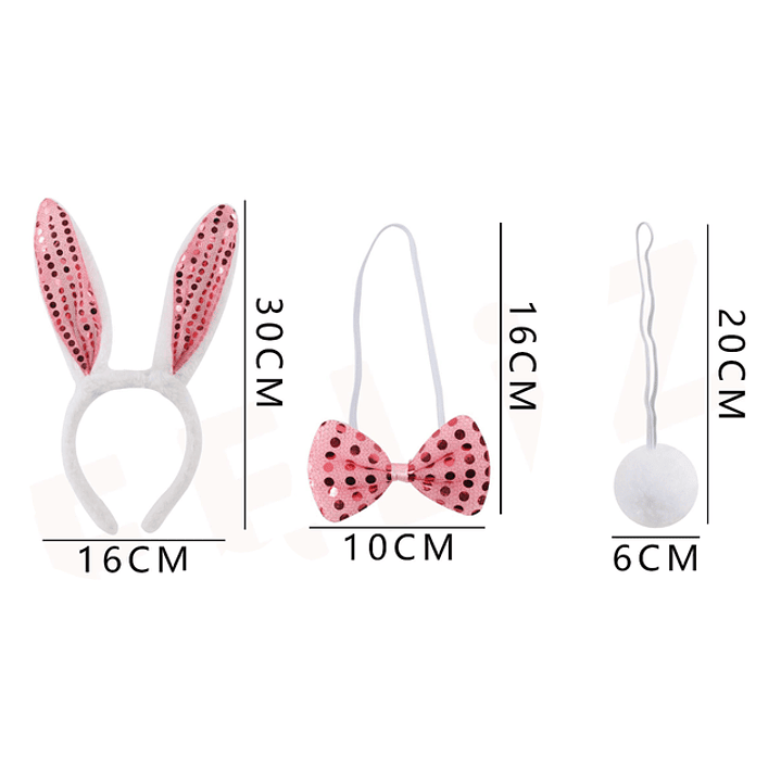 Set De Cintillo Conejo Rosado Lentejuela 1