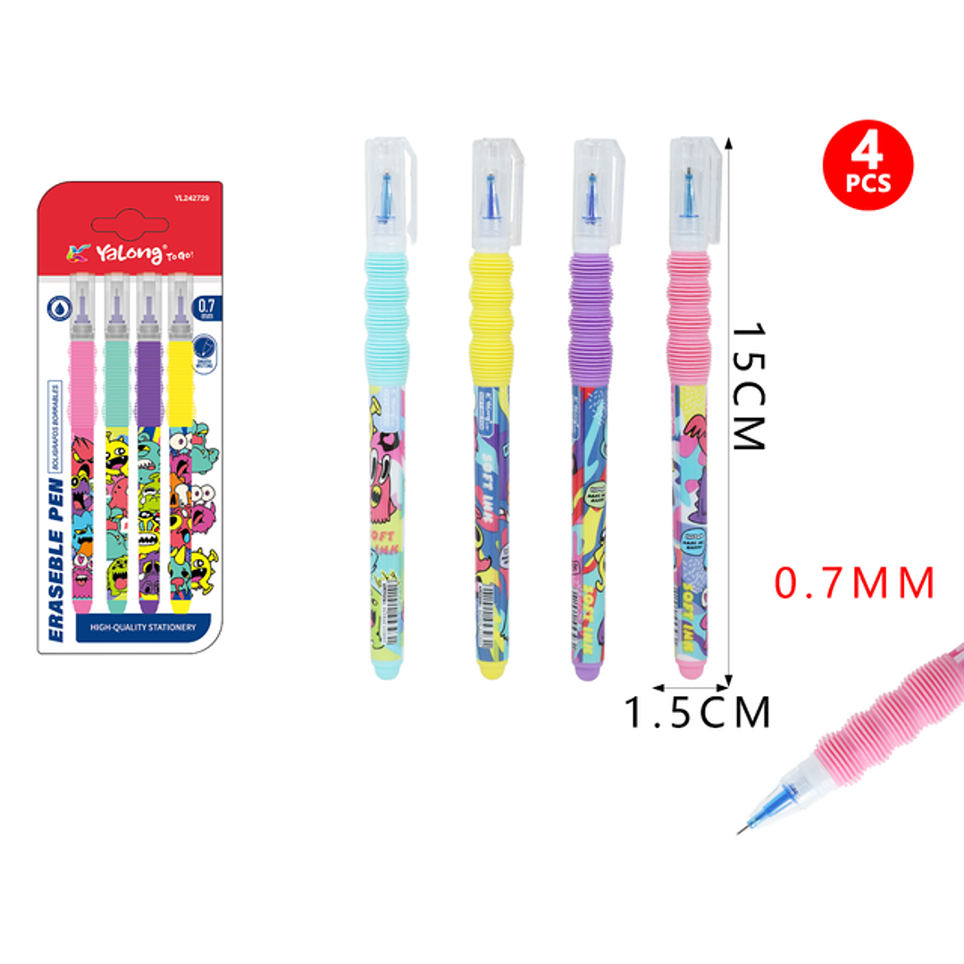 Boligrafos Borrable Monstruo 15Cm 4Pcs 1