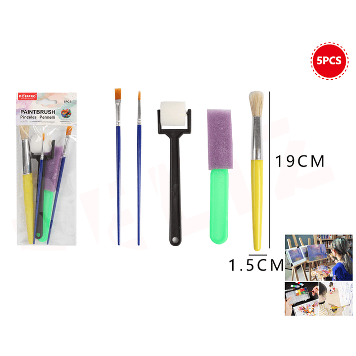 Set De Pinceles+Brochas De Esponja 5Pcs 1