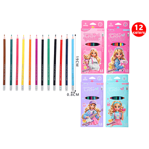 Lapices De Colores/Goma 19Cm 12Pcs