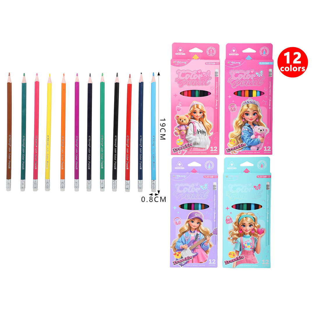 Lapices De Colores/Goma 19Cm 12Pcs 1