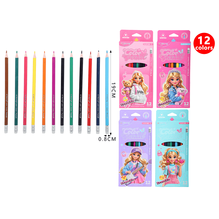 Lapices De Colores/Goma 19Cm 12Pcs 1