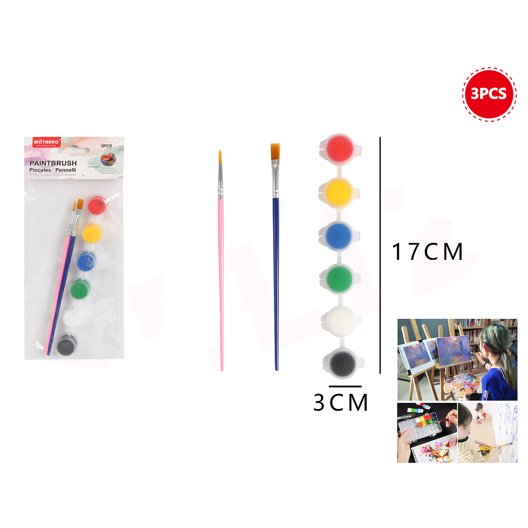Set De Pinceles+Pinturas 3Pcs 1
