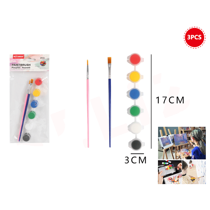 Set De Pinceles+Pinturas 3Pcs 1