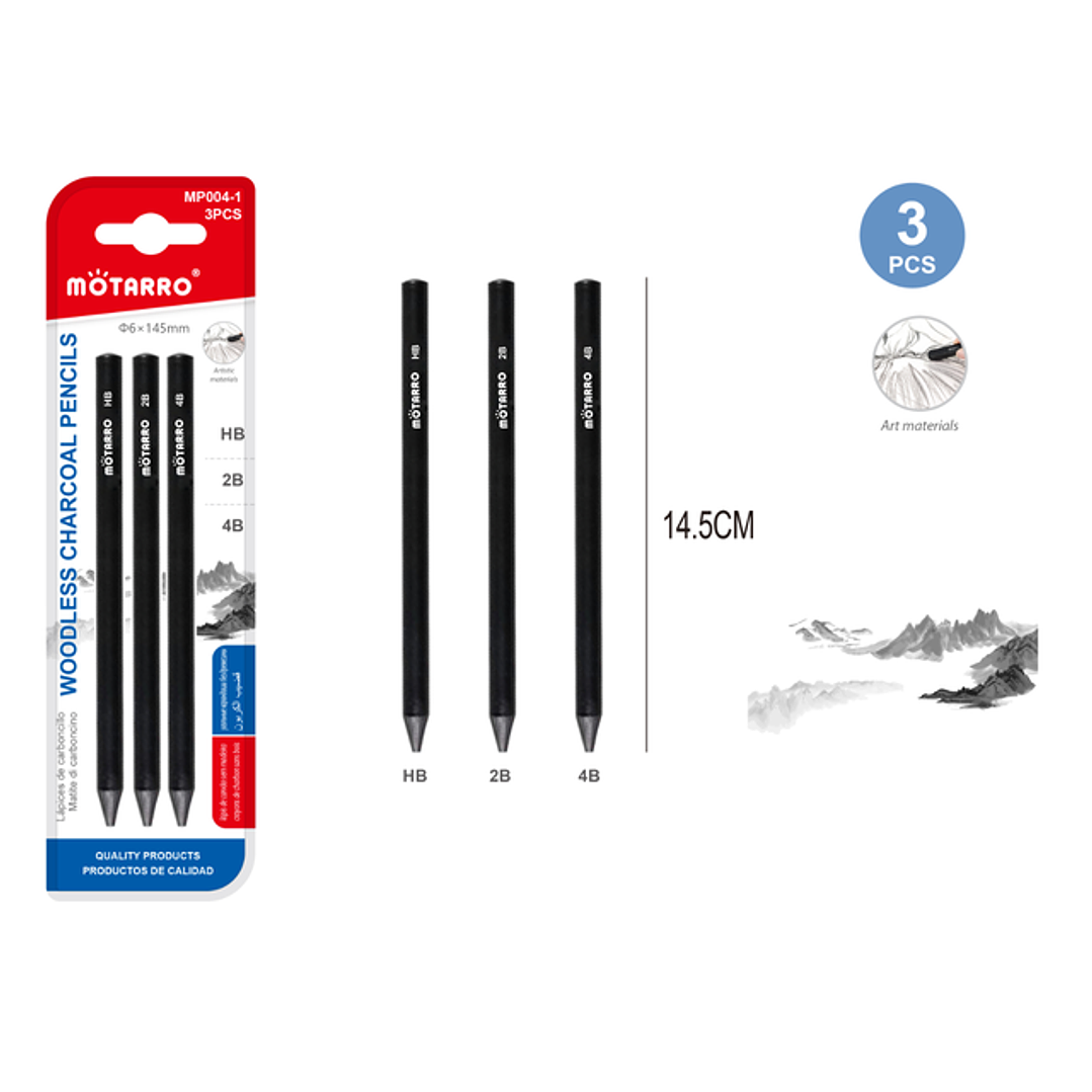 Lapiz De Carbon Para Dibuji Hb/2B/4B 3Pcs 1