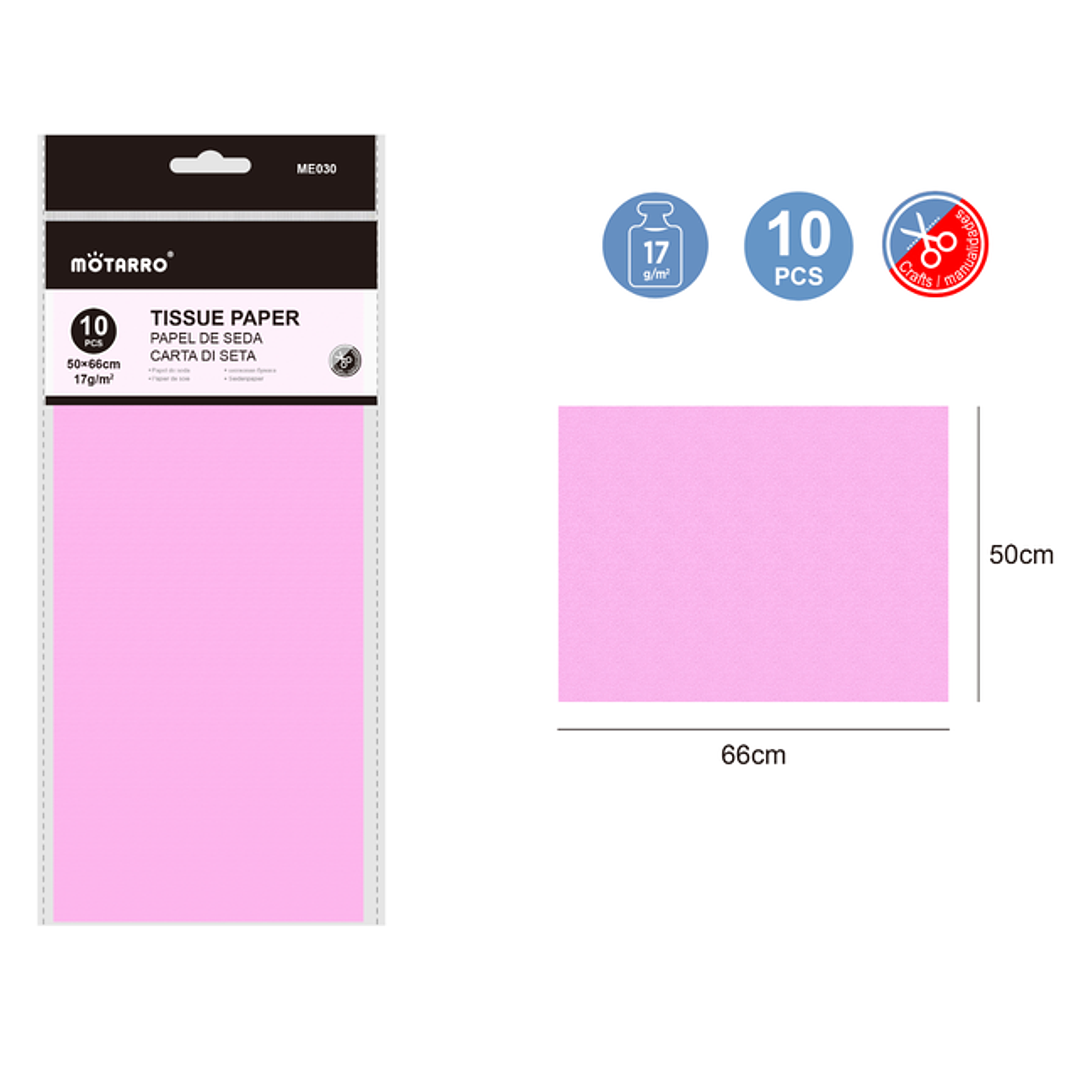 Papel De Seda Rosado Claro 50X66Cm 17G 10Pcs 1
