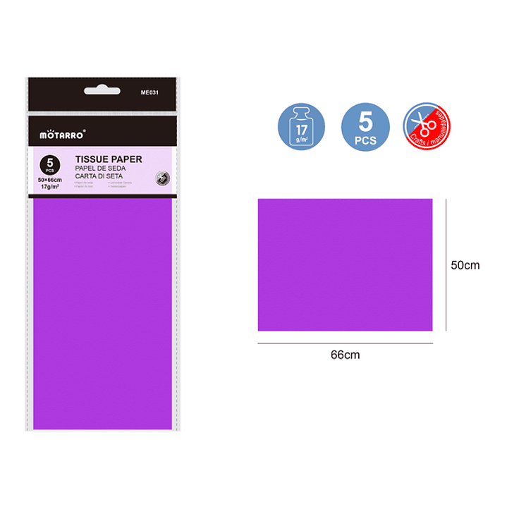 Papel De Seda Morado 50X66Cm 17G 5Pcs 1