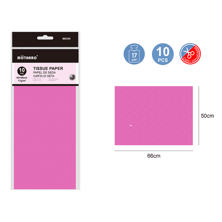 Papel De Seda Rosado 50X66Cm 17G 10Pcs 1