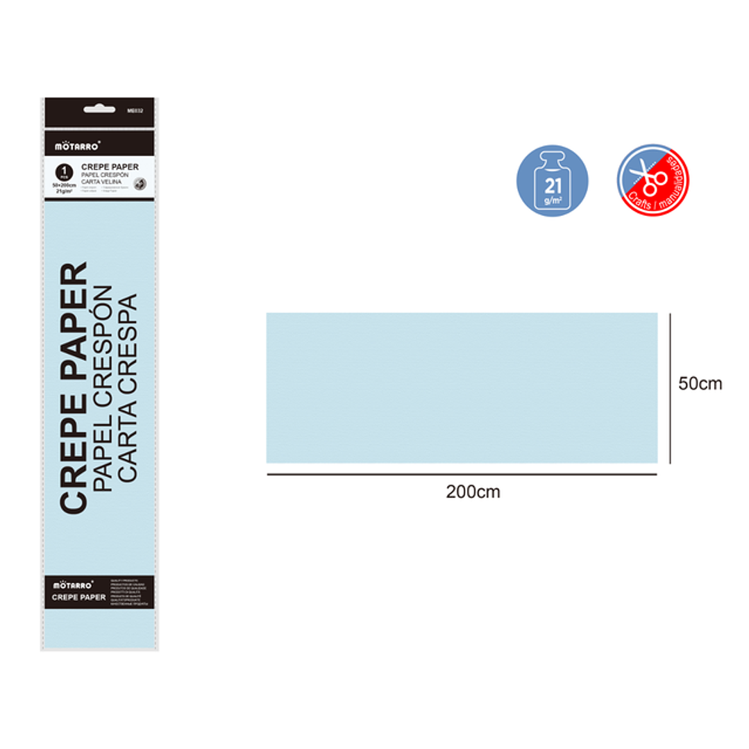 Papel Crepé Celeste 50X200Cm 21G 1