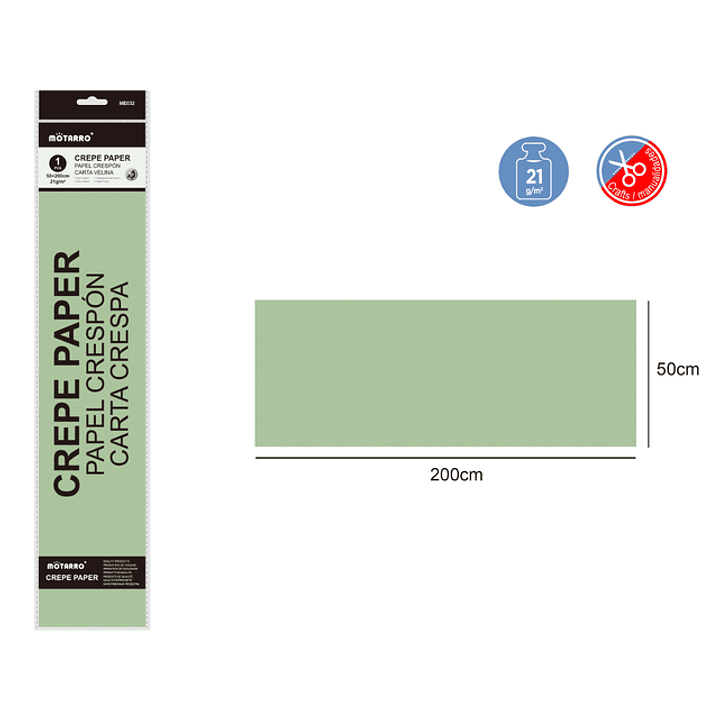 Papel Crepé Verde Nacarado 50X200Cm 21G 1