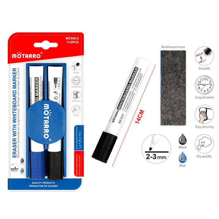 Borrador Con Plumon De Pizarra 14Cm 1+2Pcs 1