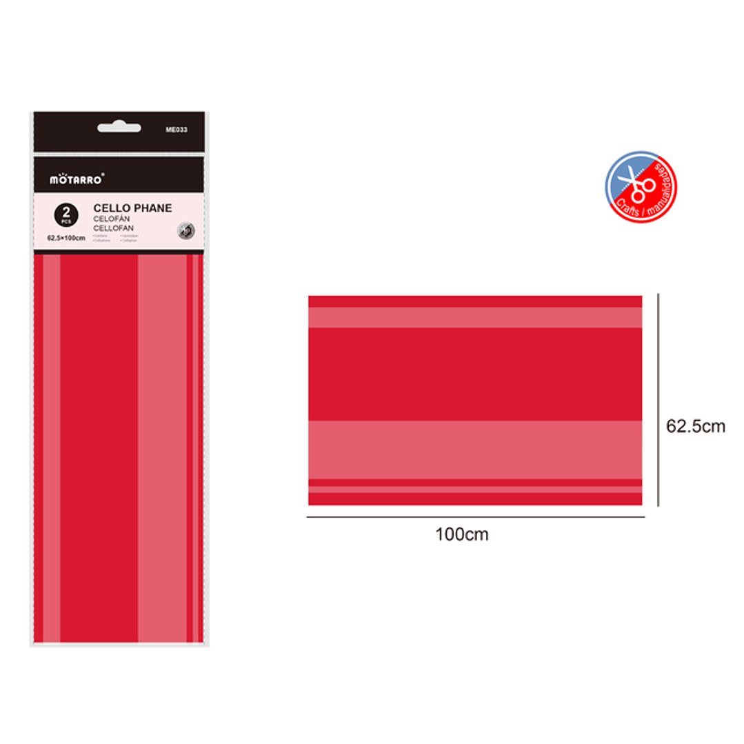 Celofan Rojo 62.5X100Cm 2Pcs 1
